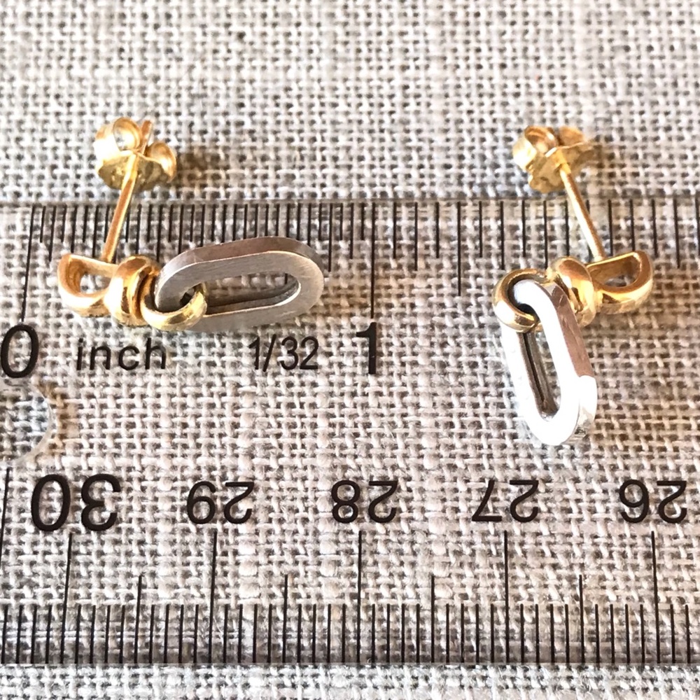💝14K Italian Designer Two Toned Drop Earrings - Picture 6 of 8
